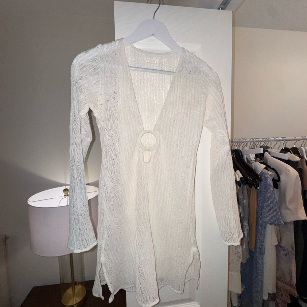 White Sheer Knit Cover-Up with Ring Detail